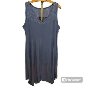 LANE BRYANT ~ Blue Grey Stretchy Midi Length Sleeveless Dress with Lace Detail